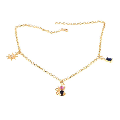 Cat Charm Necklace 18K yellow Gold Over Silver