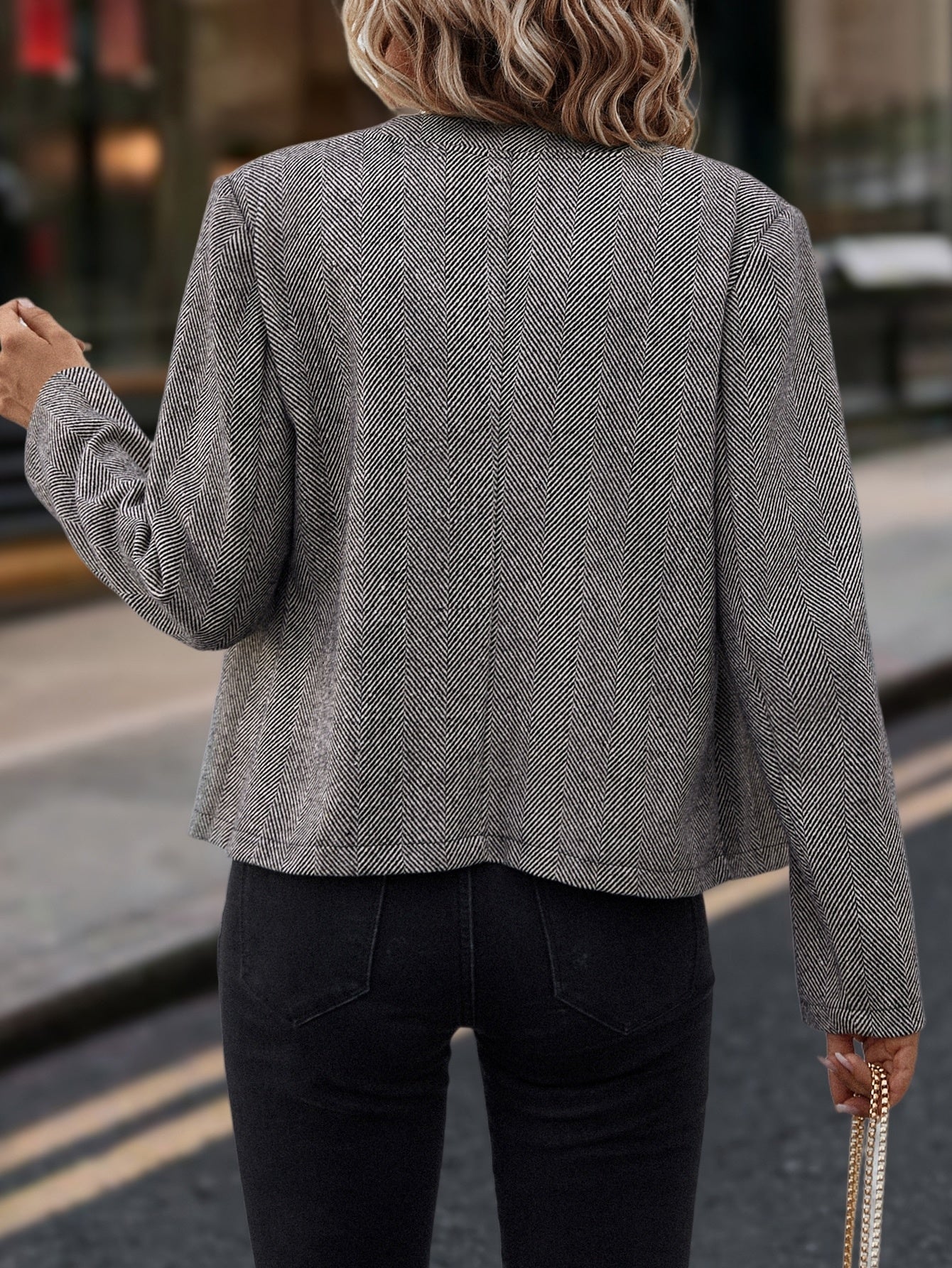 🧥 Women's Herringbone Double-Breasted Slim Jacket