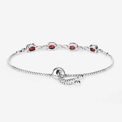 Oval Deep Red Garnet Prong Two-Tone Gold Plated Silver Infinity Bolo Adjustable Bracelet