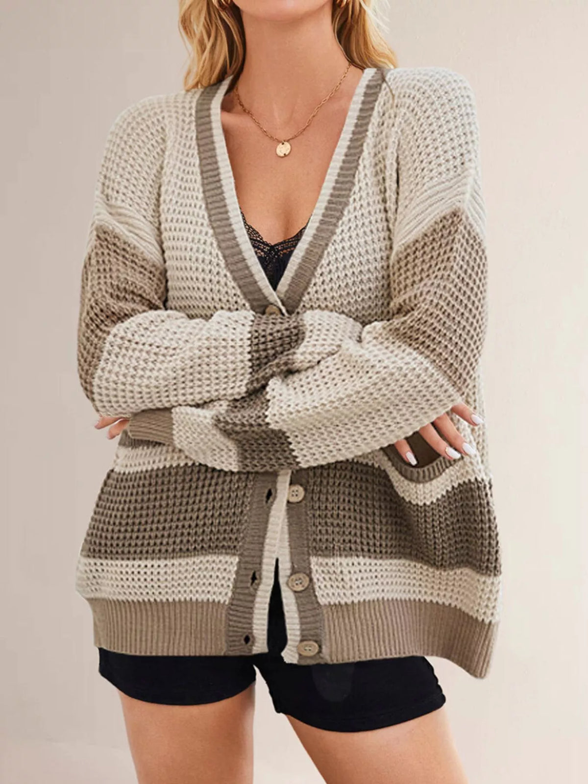 Color Block V-Neck Cardigan