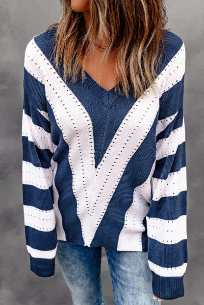 Threaded Pear Eleanor Striped Colorblock Knitted Sweater