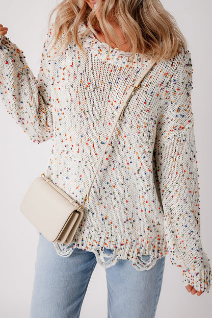 Threaded Pear Isabel Confetti Distressed Knit Sweater