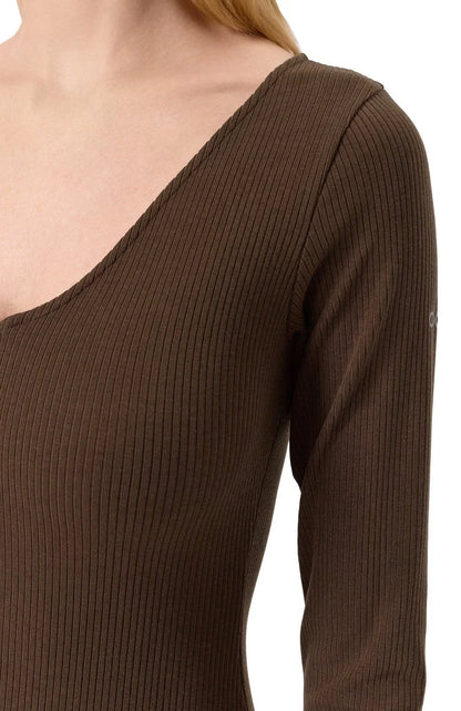 Alo Yoga Women's Romper Rib 1 2 Zip Long Sleeve One Piece — Brown/Heather