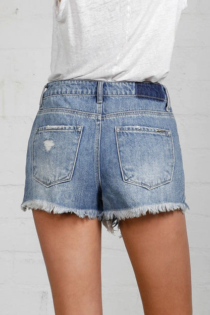 Denim Lab USA | Frayed Hem Distressed Denim Shorts