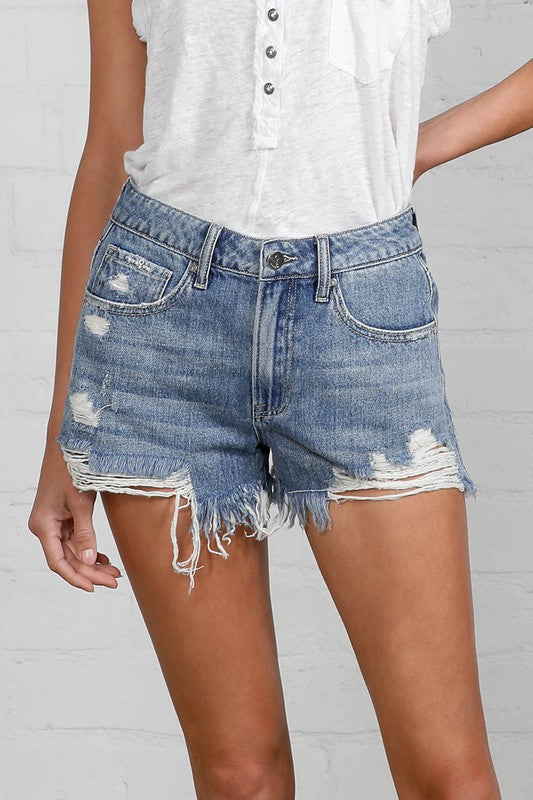 Denim Lab USA | Frayed Hem Distressed Denim Shorts