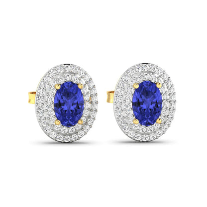 Genuine Tanzanite and White Diamond Studs