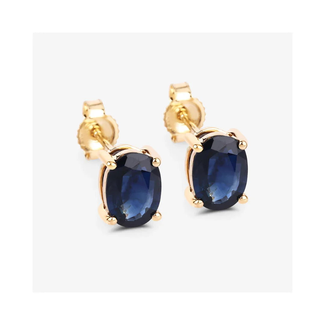 1.90 Ct Oval Blue Sapphire Prong 10K Gold Stud Earrings
