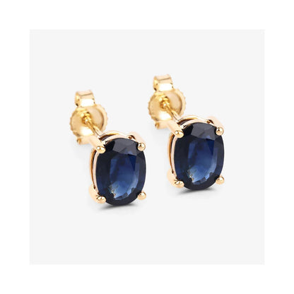 1.90 Ct Oval Blue Sapphire Prong 10K Gold Stud Earrings