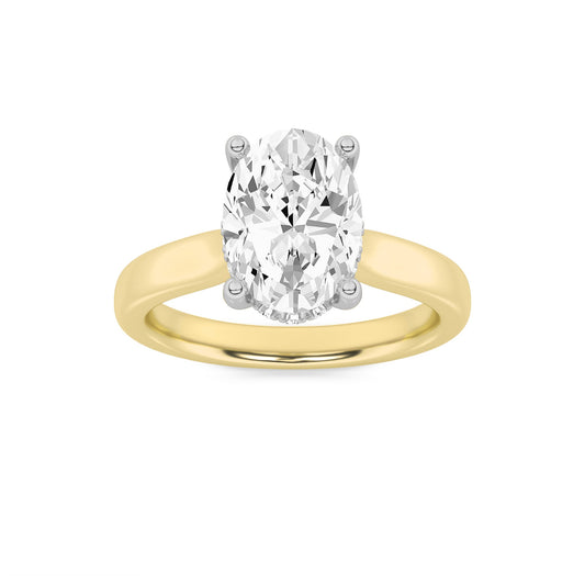1Cttw Oval Shaped Lab Grown Diamond (F/VS) HiddenHalo Cathedral Shank Engagement Ring in 14K Gold