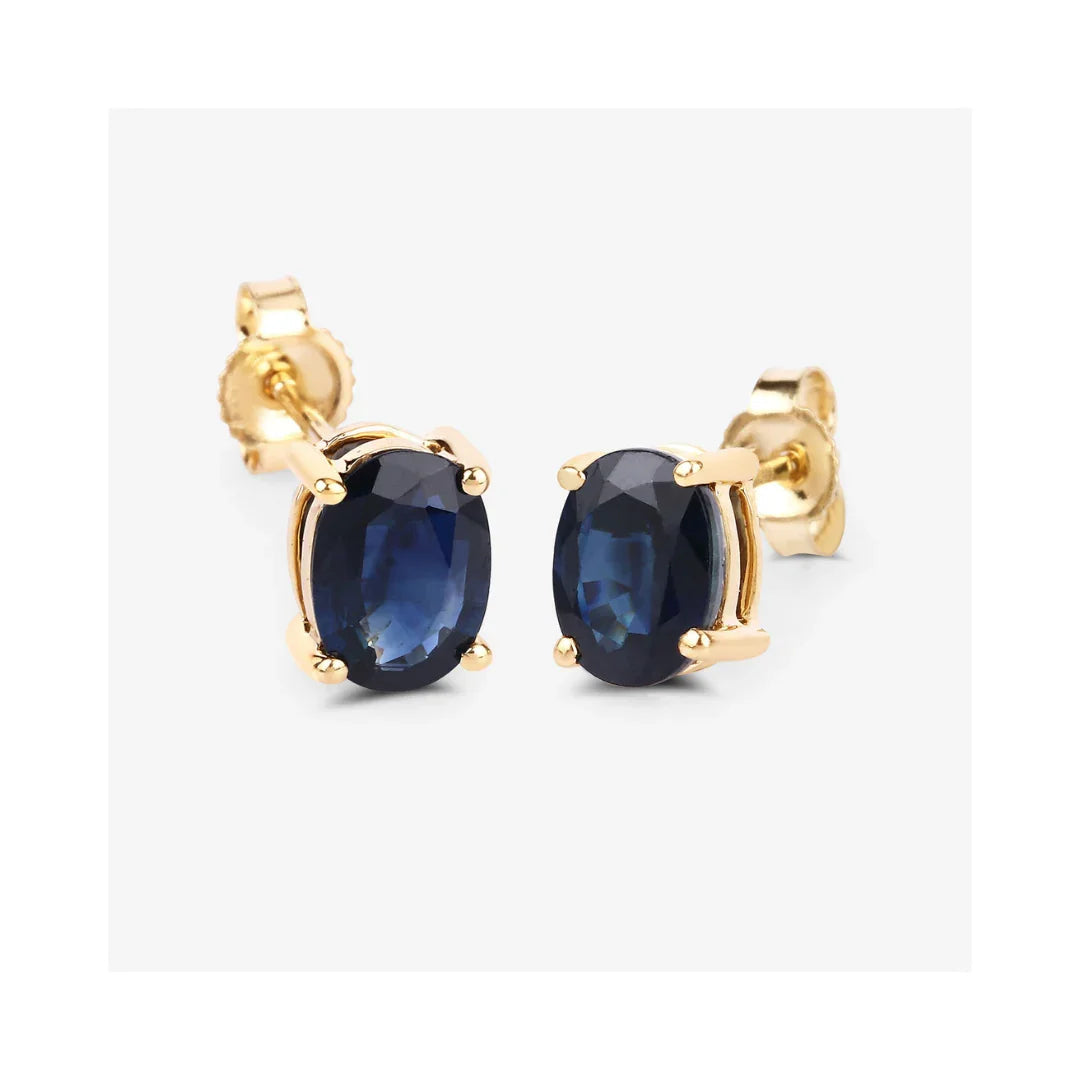 1.90 Ct Oval Blue Sapphire Prong 10K Gold Stud Earrings