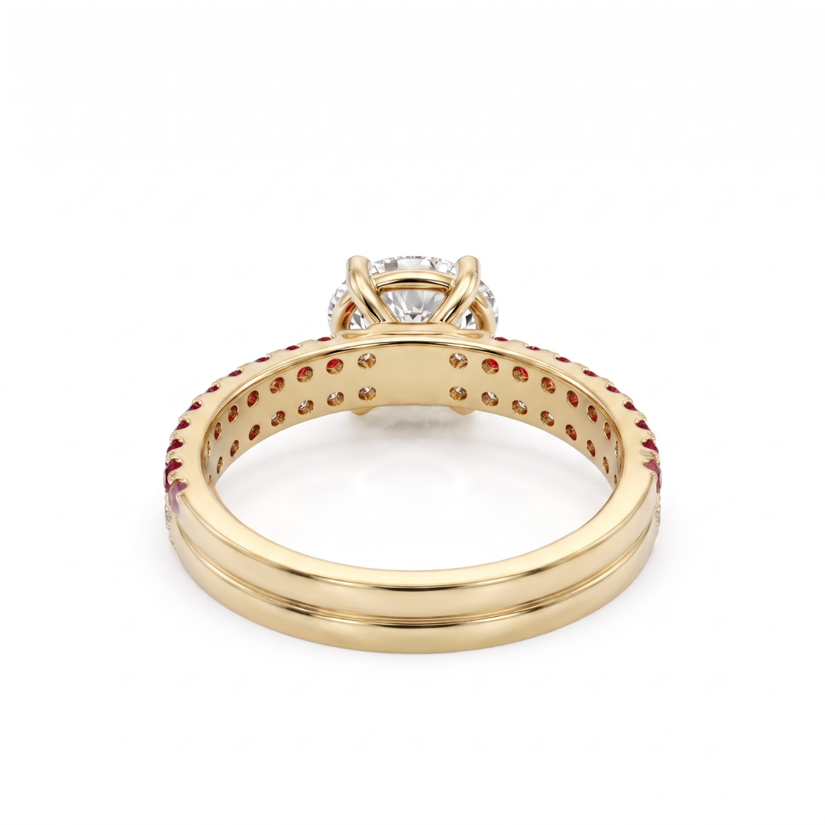 1.27 Cttw Oval Lab Grown Diamond Double Row Pave Band 14k Yellow Gold Engagement Ring
