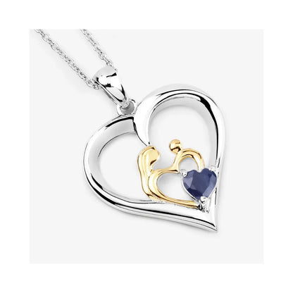 0.50 CTTW Heart Blue Sapphire Prong Silver Mom Pendant Necklace