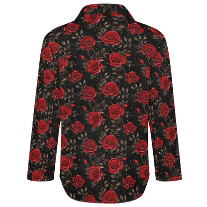 Colores De Mexico Romantic Red Roses Button Up Blouse