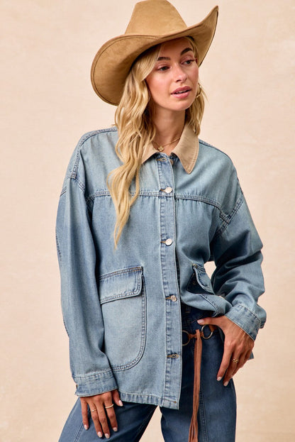BiBi Washed Denim Contrast Collar Jacket