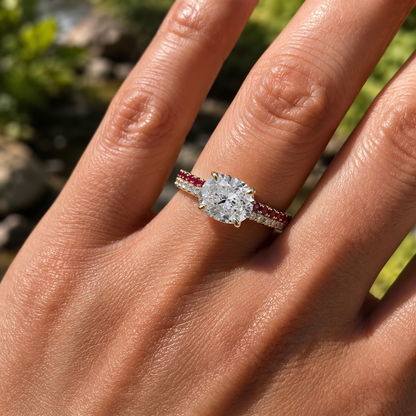 1.27 Cttw Oval Lab Grown Diamond Double Row Pave Band 14k Yellow Gold Engagement Ring