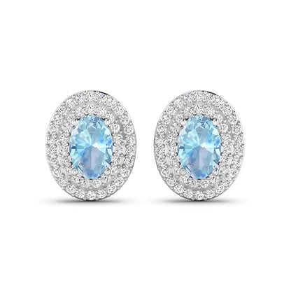 Genuine Aquamarine and Diamond Halo Stud Earrings
