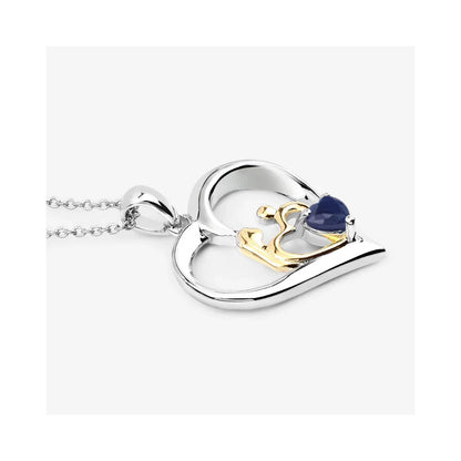 0.50 CTTW Heart Blue Sapphire Prong Silver Mom Pendant Necklace
