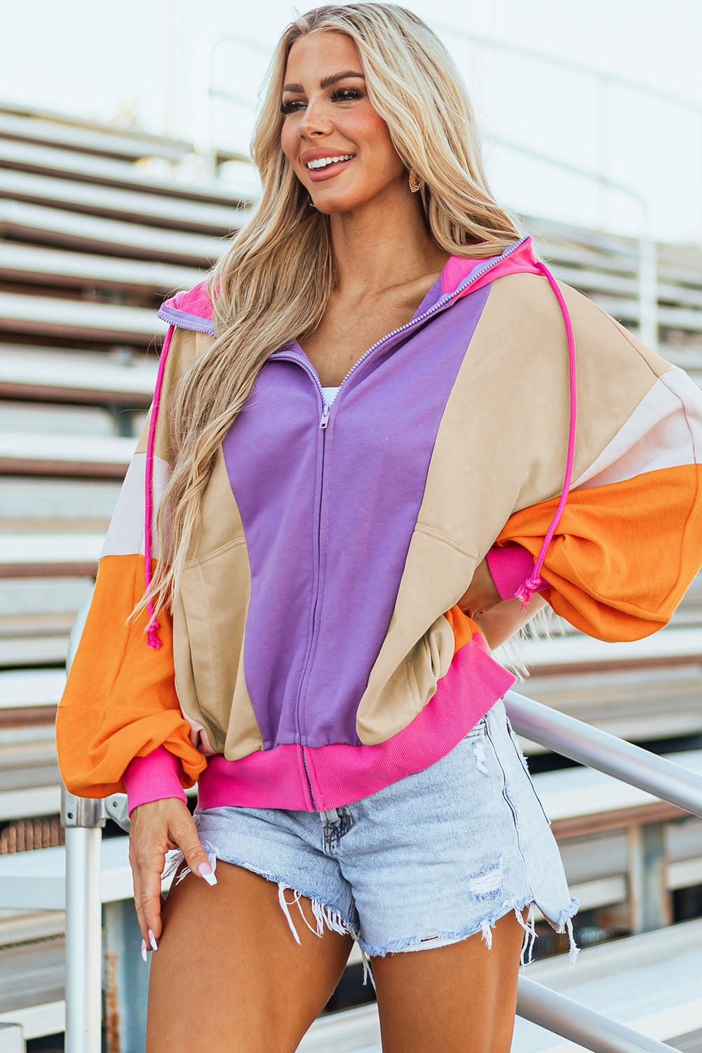Threaded Pear Remy Patchwork Full Zipped Hoodie