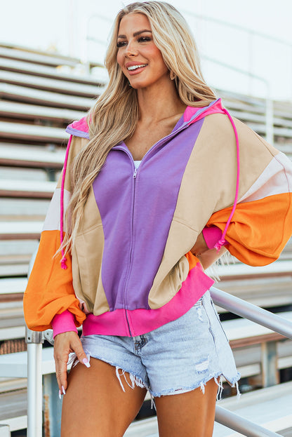 Threaded Pear Remy Patchwork Full Zipped Hoodie