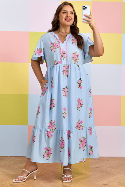 Threaded Pear Lucy Print Scalloped Trim Plus Dress