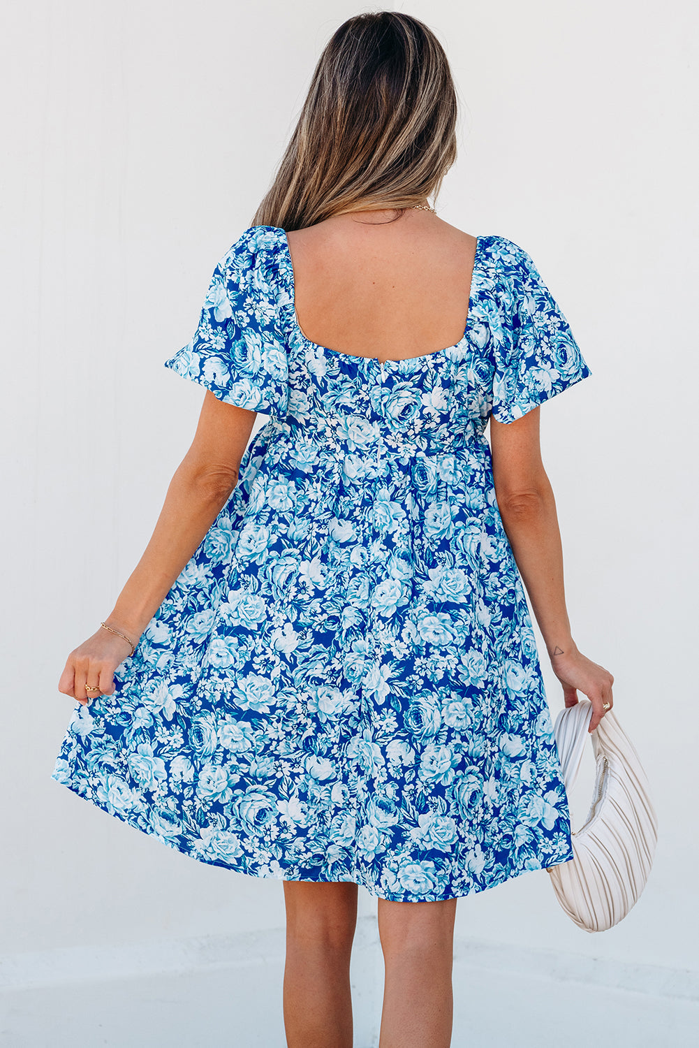 Threaded Pear Azalea Floral Puff Sleeve Babydoll Mini Dress