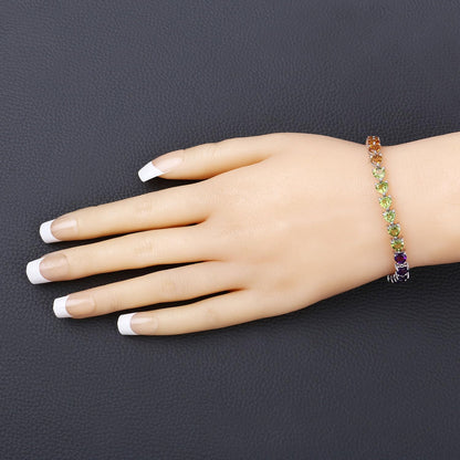 Heart Multi Birthstone Prong Silver Box Clasp Tennis Bracelet