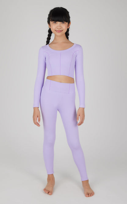 Girls 2 PC Seamless Ribbed Long Sleeve Top and Legging Set