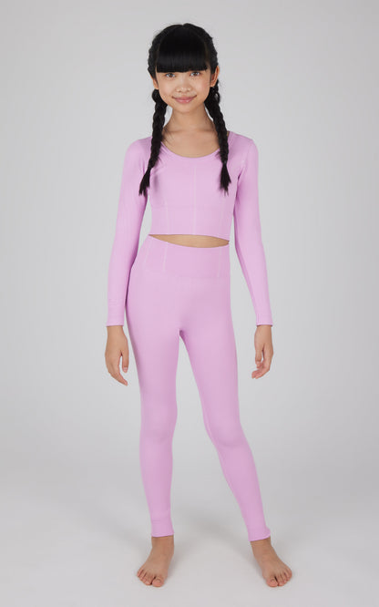 Girls 2 PC Seamless Ribbed Long Sleeve Top and Legging Set