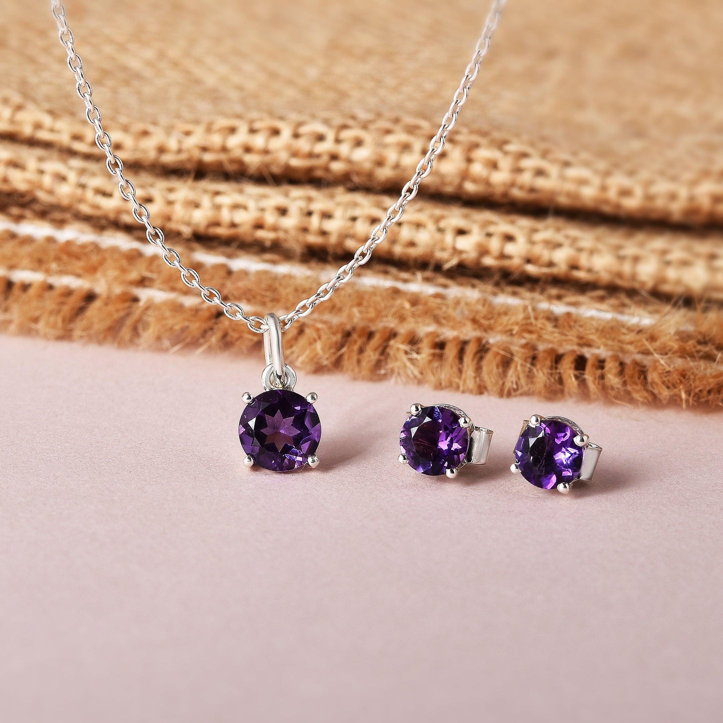 Purple Solitaire Amethyst Jewelry Set