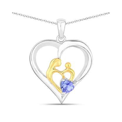 0.45 CTTW Heart Violet Tanzanite Prong Silver Mom Pendant Necklace