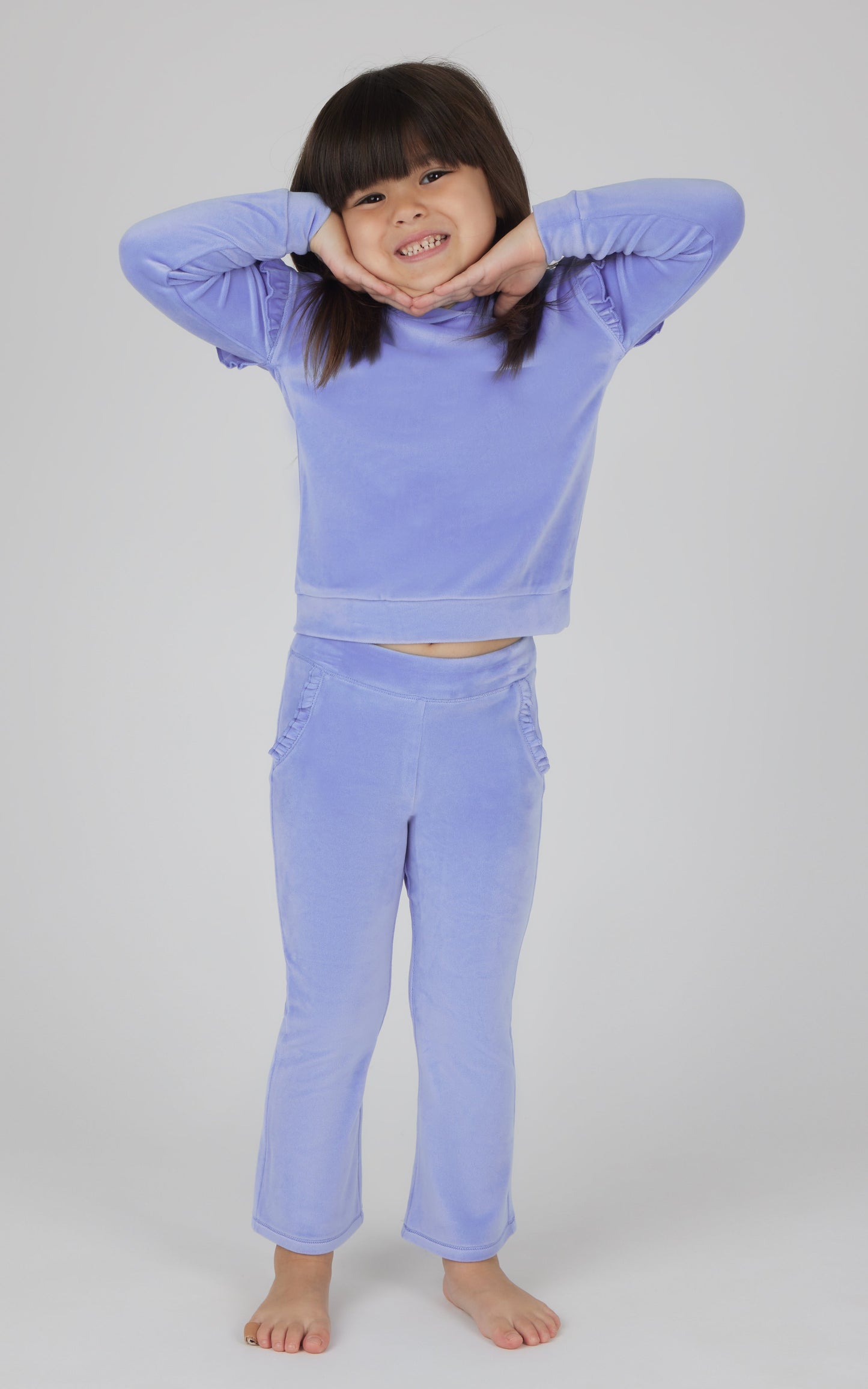 Toddler Girls 2 PC Velour Ruffle Hoodie and Flare Leg Pant Set