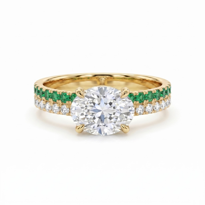 1.27 Cttw Oval Lab Grown Diamond Double Row Pave Band 14k Yellow Gold Engagement Ring