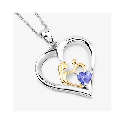 0.45 CTTW Heart Violet Tanzanite Prong Silver Mom Pendant Necklace