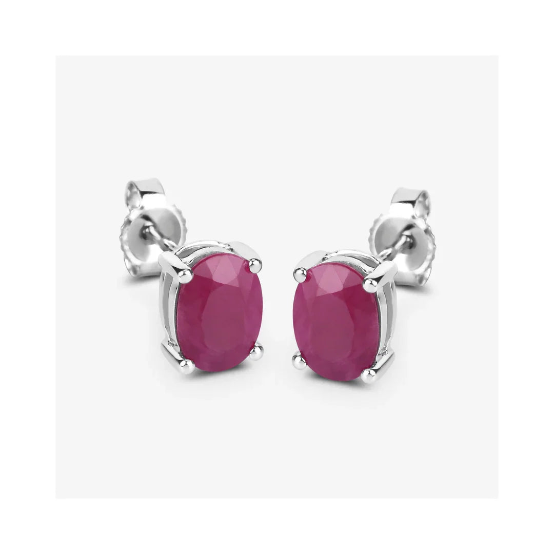 1.70 Ct Oval Pink Ruby Prong 10K Gold Stud Earrings