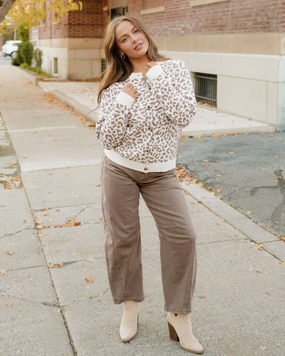 Leopard Knitted Cardigan - Khaki
