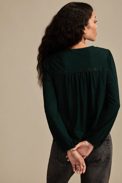 Lucky Brand Women's Lace Yoke Peasant Top - Magical Forest