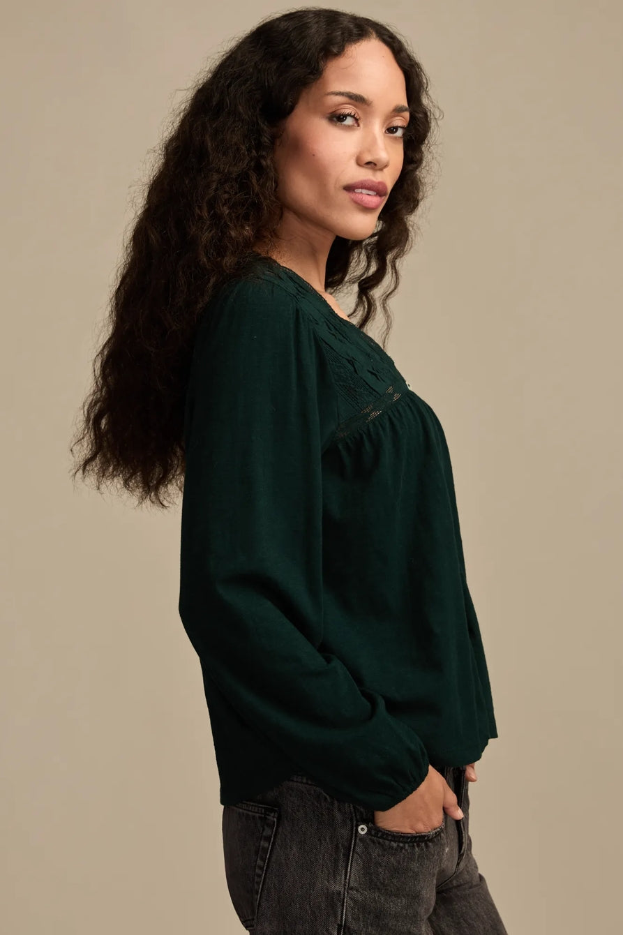 Lucky Brand Women's Lace Yoke Peasant Top - Magical Forest