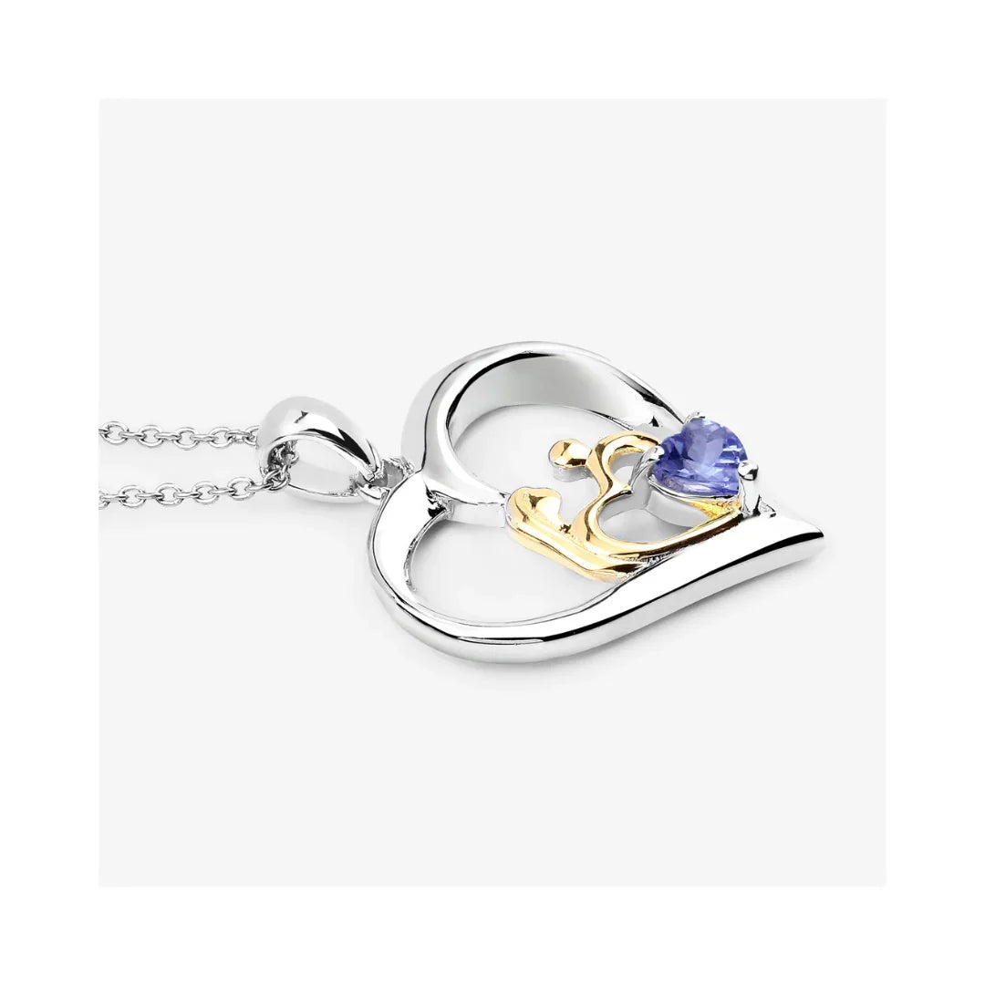 0.45 CTTW Heart Violet Tanzanite Prong Silver Mom Pendant Necklace