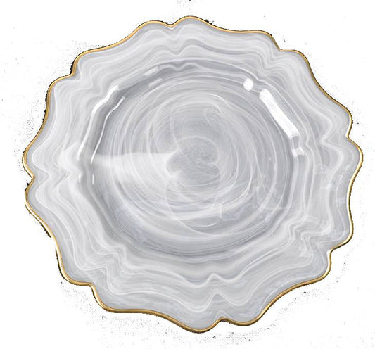 Jay Companies Empire White Alabaster Glass Charger Plate With Gold Rim By American Atelier
