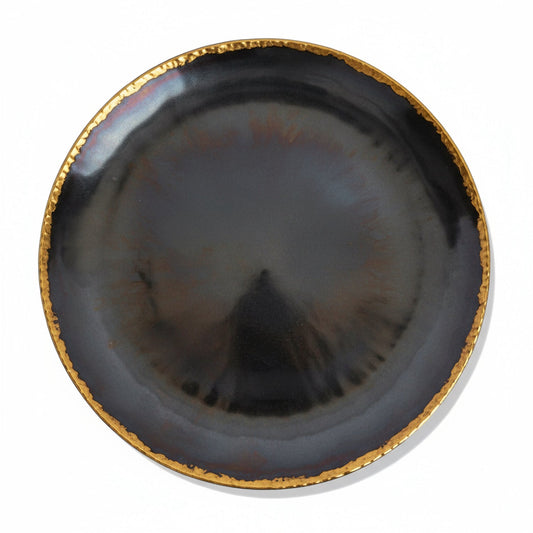 Jay Companies Centro Black Glass Charger Plate With Gold Rim 13"D