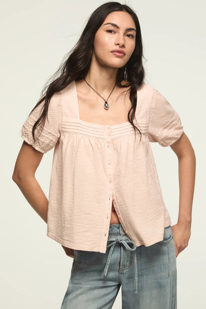 Lucky Brand Women's Short Sleeve Square Neck Top - Sepia Rose