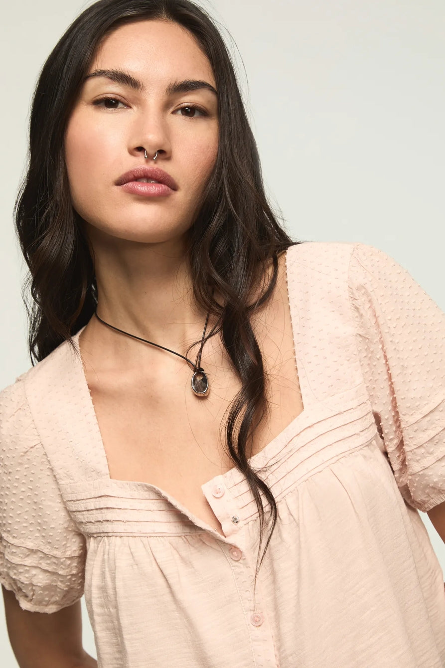 Lucky Brand Women's Short Sleeve Square Neck Top - Sepia Rose