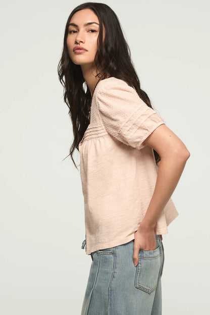 Lucky Brand Women's Short Sleeve Square Neck Top - Sepia Rose