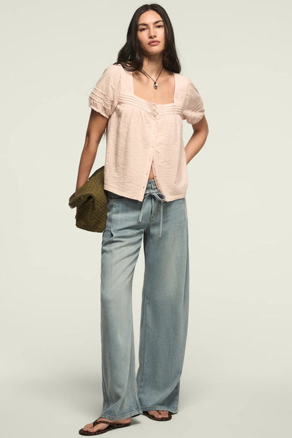 Lucky Brand Women's Short Sleeve Square Neck Top - Sepia Rose