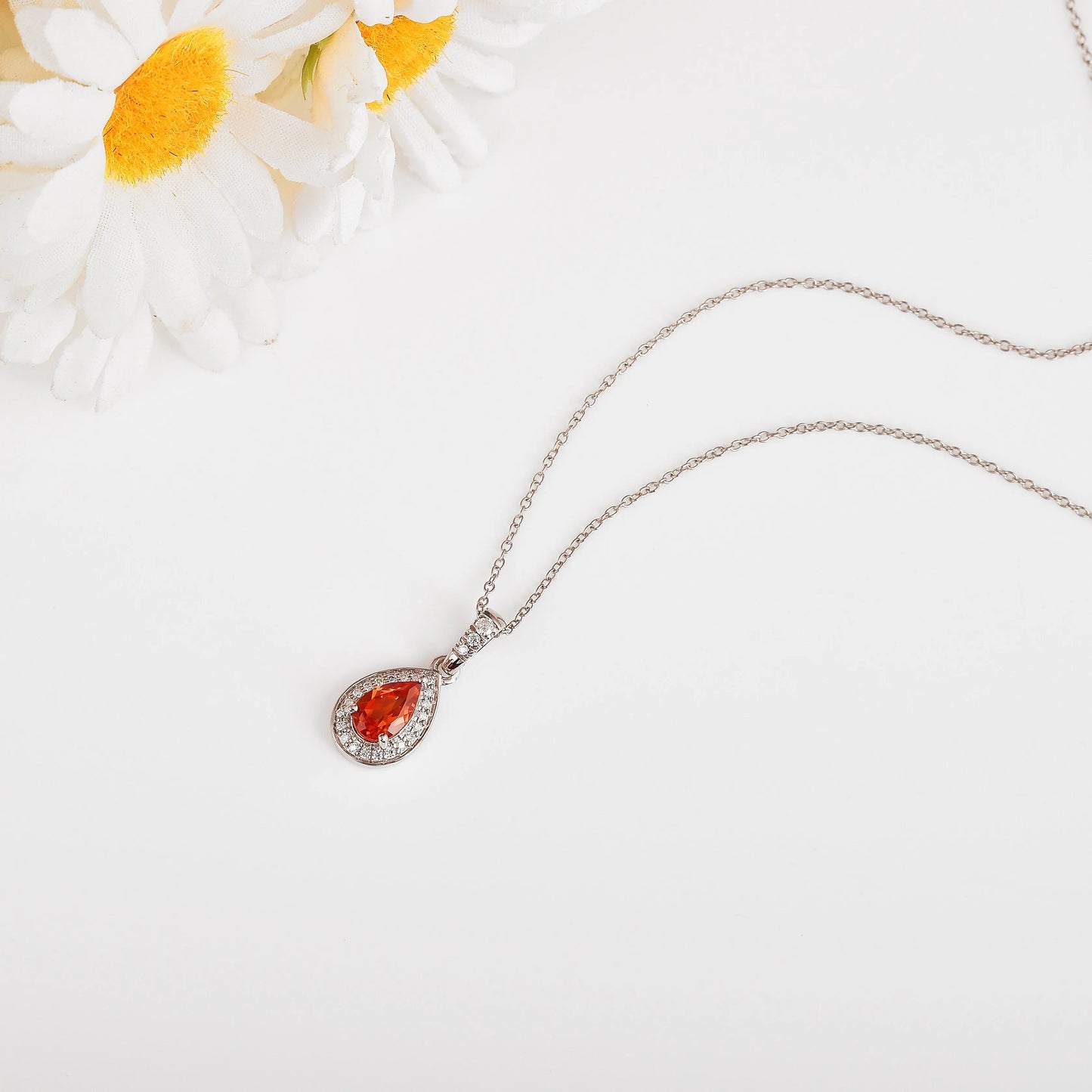 Peach sapphire Teardrop Pendant Necklace