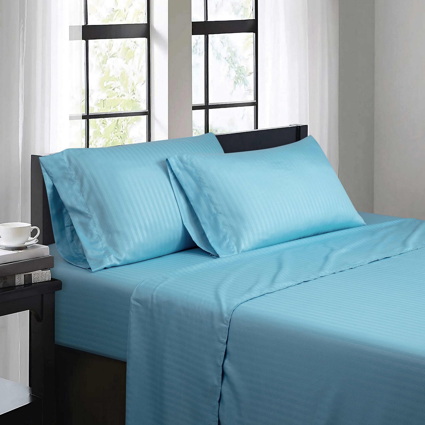 Bibb Home 1500 Series Damask Stripe 4 Piece Sheet Set