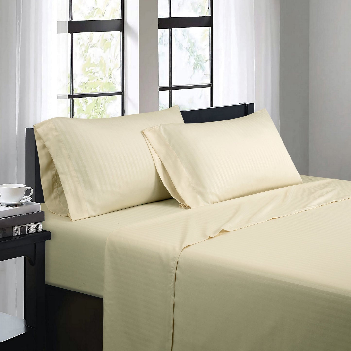 Bibb Home 1500 Series Damask Stripe 4 Piece Sheet Set