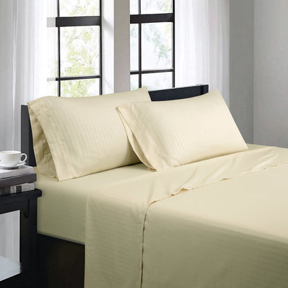 Bibb Home 1500 Series Damask Stripe 4 Piece Sheet Set
