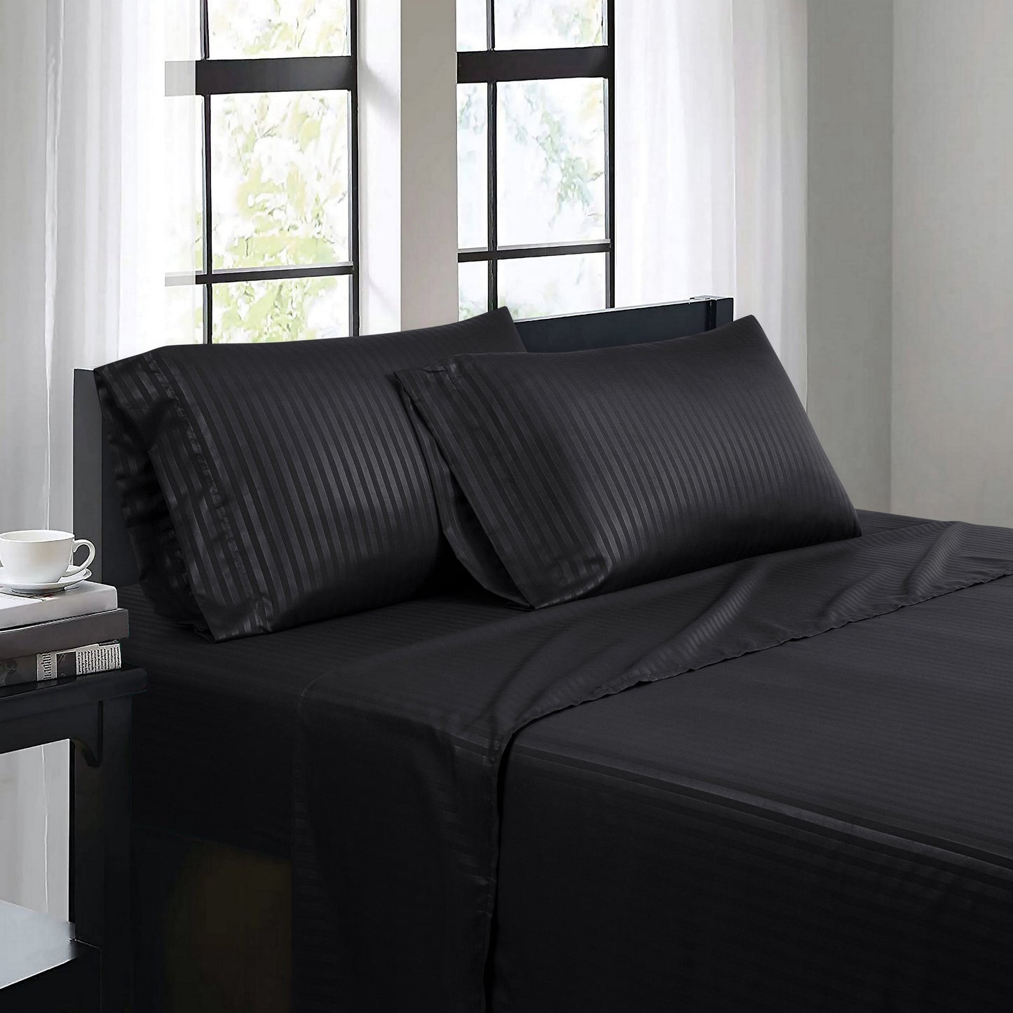 Bibb Home 1500 Series Damask Stripe 4 Piece Sheet Set