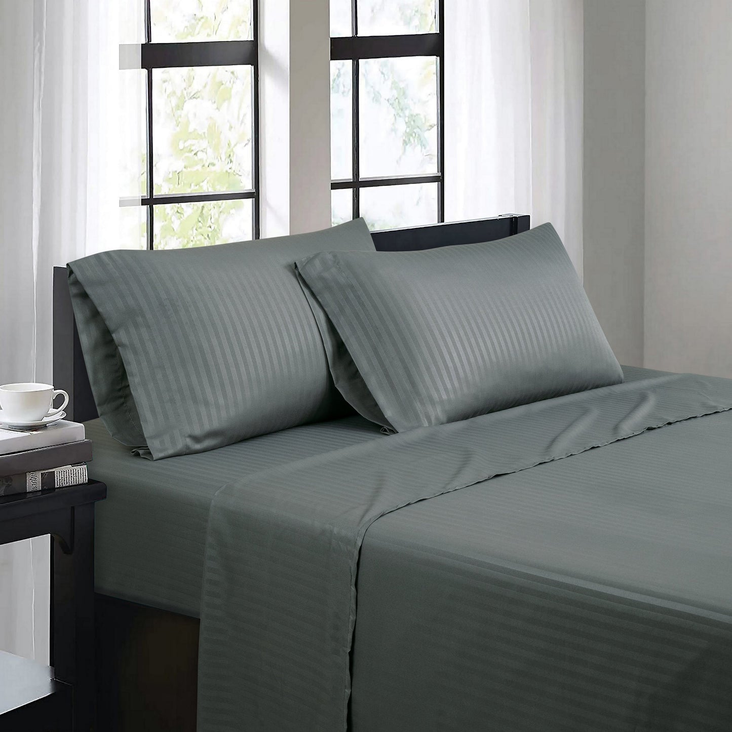 Bibb Home 1500 Series Damask Stripe 4 Piece Sheet Set